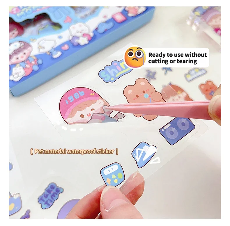 100pcs Gift Box Packaging Stickers Cute Cartoon Kawaii Transparent Decoration Self Adhesive Stationery Sticker