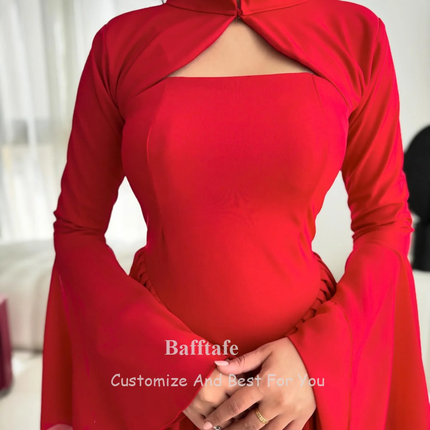 Bafftafe-Vestidos de Fiesta de gasa roja para mujer, chaqueta de manga larga, vestidos de noche hasta el tobillo, vestido de fiesta especial Formal, 2 piezas