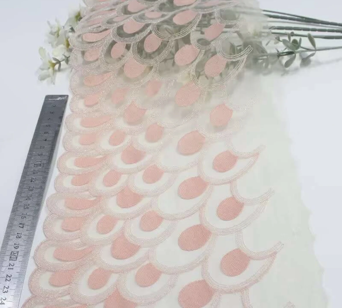 3y/lot Width 22cm Pale Pink Non-Elastic Embroidery Lace Trim Clothing Accessories Dress Sewing Applique Costume Lace Wedding