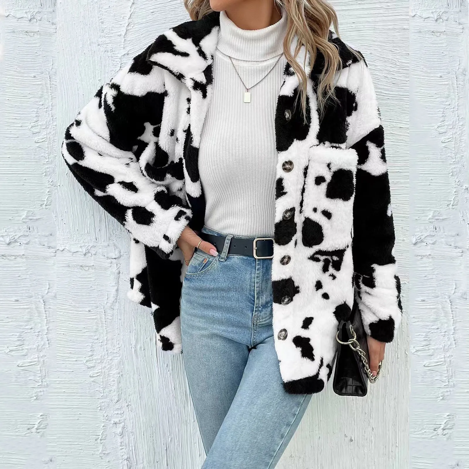 Ladies Casual Faux Fur Jacket Fashion Long Sleeve Buckle Autumn and Winter Loose Sherpa Fur Coat Pockets пальто женское 2024