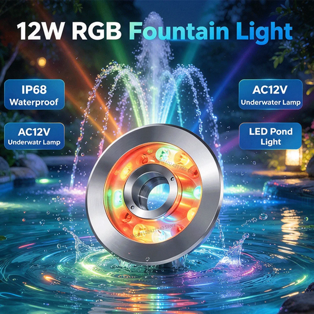 12W RGB LED Fountain Light 9W 6W IP68Waterproof AC12V Floor Waterproof Lamp Buried Hot Spring Light Underwater Light Spill Lamp