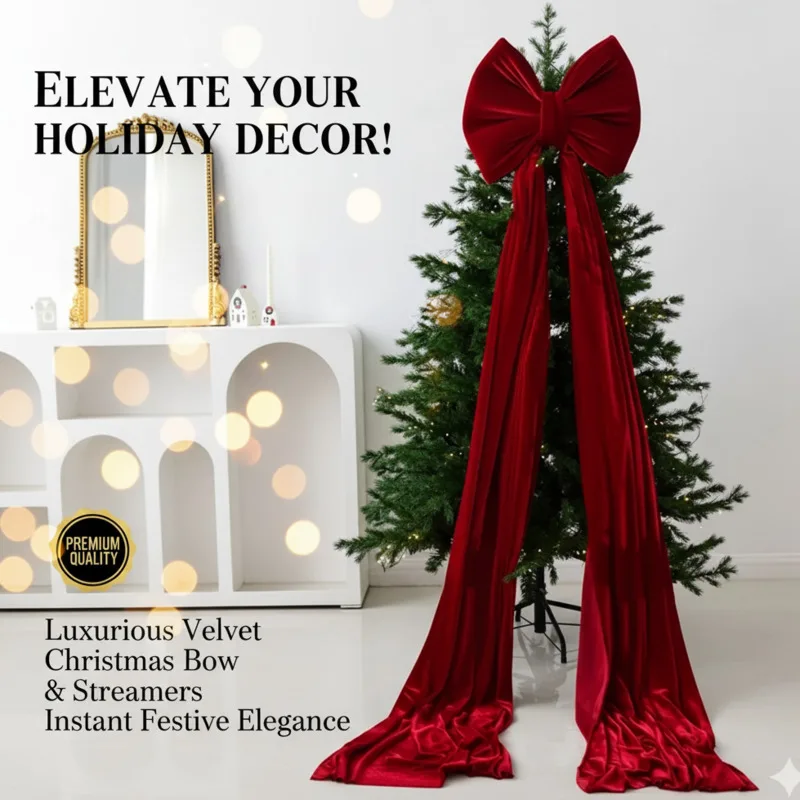 

Christmas Bow Pendant Dec25 Large Christmas Tree New Flocking Bow Decoration For Door Frame Wall Home Holiday Decor Gifts New