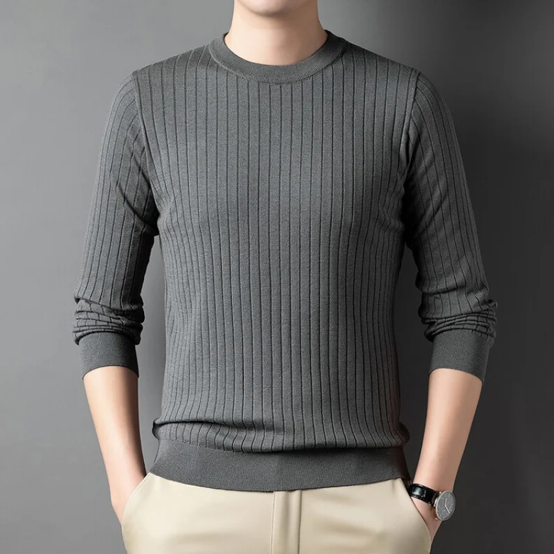 

European and American Vertical Striped Simple New Knit 's Casual Pullover Crew Neck Men's Sweater