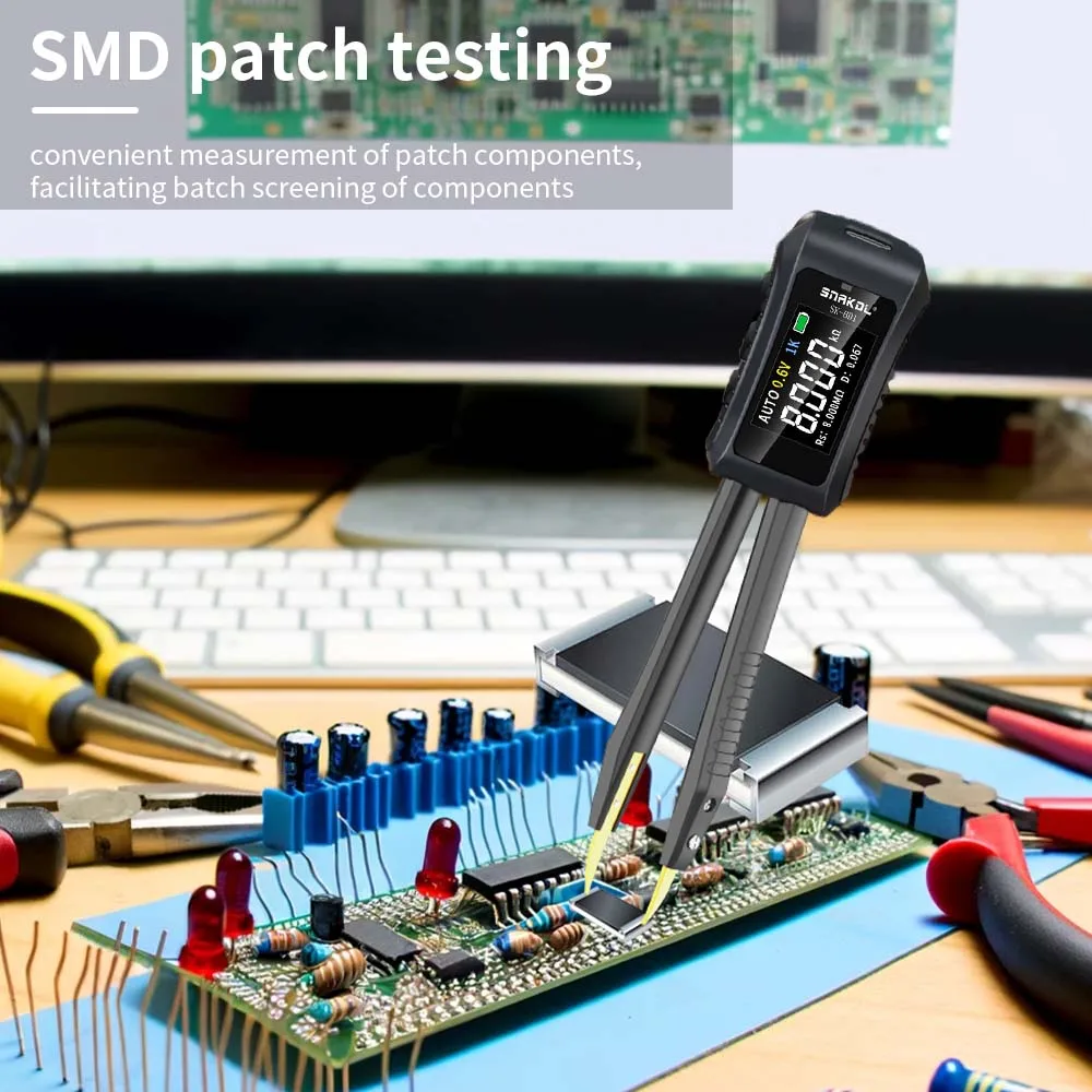 Imagem -03 - Snakol Sk-bd1 Mini Pinça Inteligente Lcr Smd Esr Testador Resistência Capacitância Indutância Continuidade Diodo Teste Ferramentas de Medição