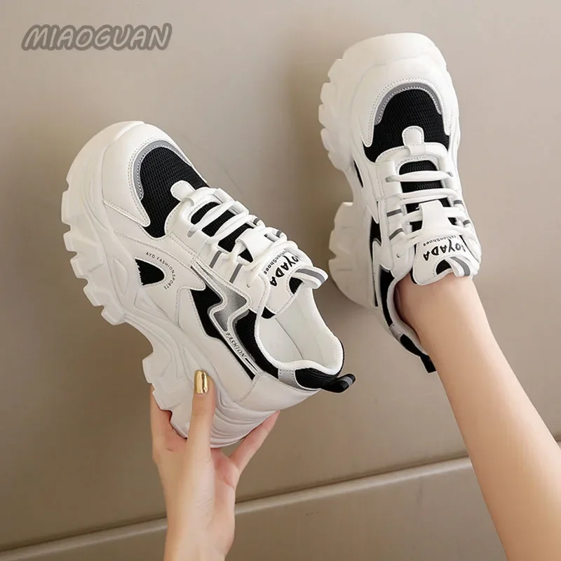 2024 Spring New Women\'s Shoes All Math Platform Sneakers Height Increase 8CM Thick Bottom Casual Shoes Sports Shoes Mesh Tennis