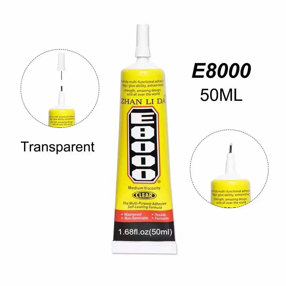 Imagem -05 - Cola Selante Transparente para Faça Você Mesmo Reparo de Strass Telefone Celular Secagem Lenta Tecidos Roupas Acrílico Nylon Broca E8000 50 ml 110ml