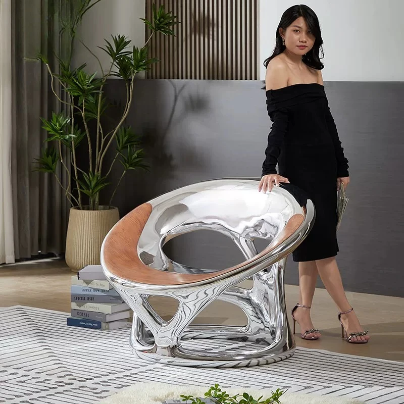 Nordic designer creative single chair living room reception negotiation chair bright hollow electroplating chair Internet