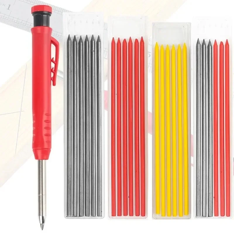 Solid Carpenter Pencil Set Woodworking Mechanical Pencil 3 Colors Refill Construction Marking Tool Office Supplies Stationery