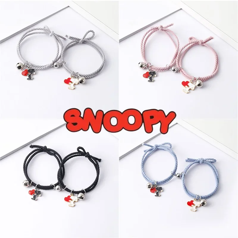 1Pair Snoopy Bracelet Couple Charm Adjustable Braided Magnetic Attraction Bracelet Cute Cartoon Friend Braid Rope Jewelry Gifts