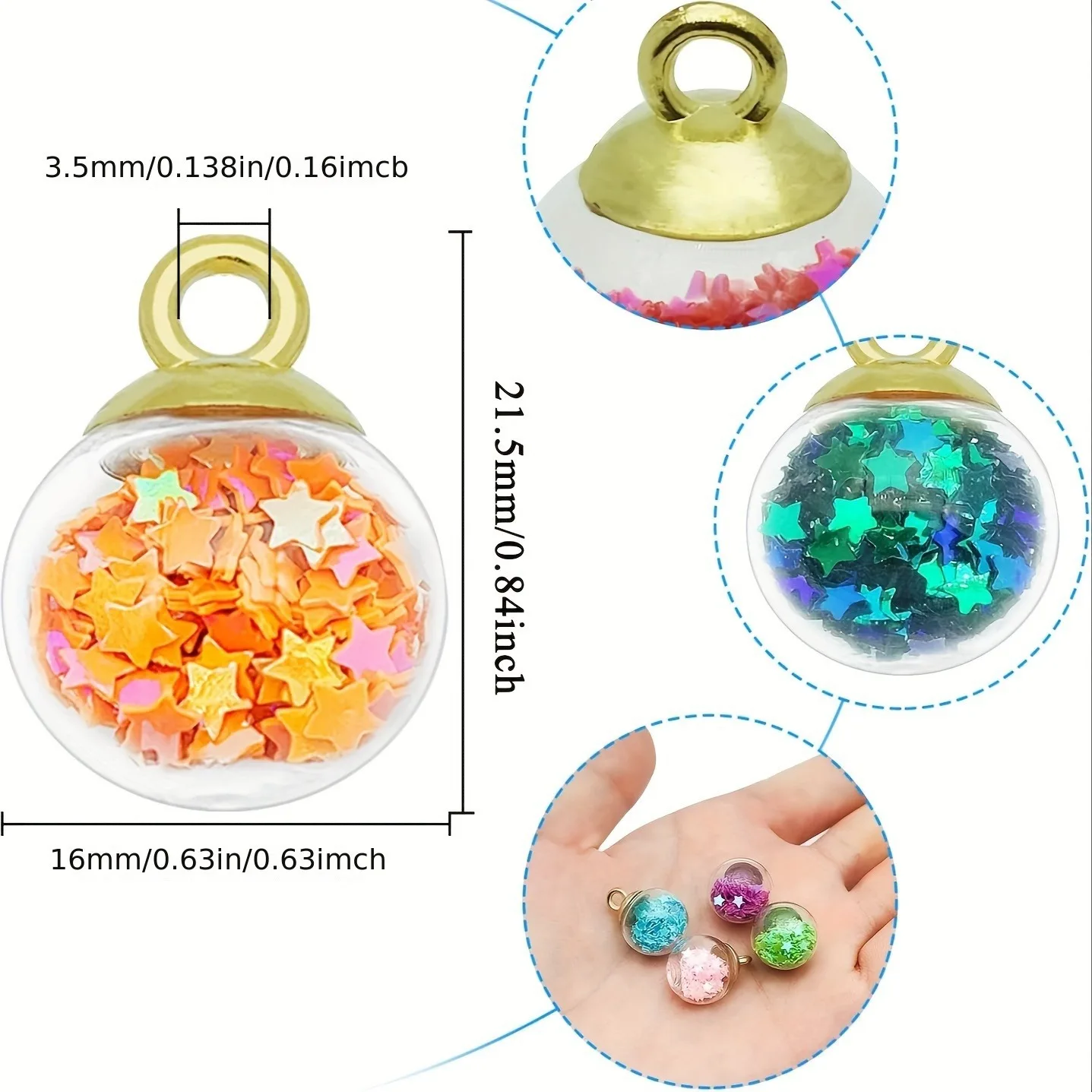 10pcs/lot Transparent Glass Ball 16mm Star Pendants Crafts Making Findings Handmade Jewelry DIY For Earrings Necklace