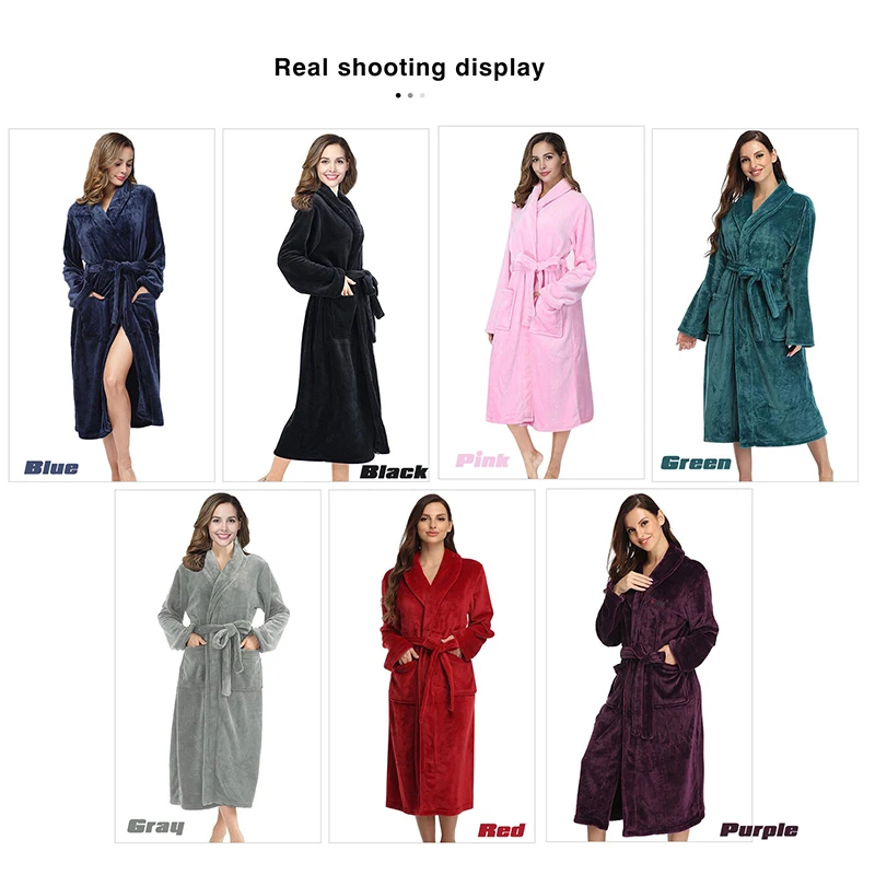 Winter Dicke Warme Bademantel Frauen Korallen Fleece Robe Lose Weiche Nachthemd Bad Kleid Weibliche Revers Nachtwäsche Lange Feste Nachtwäsche