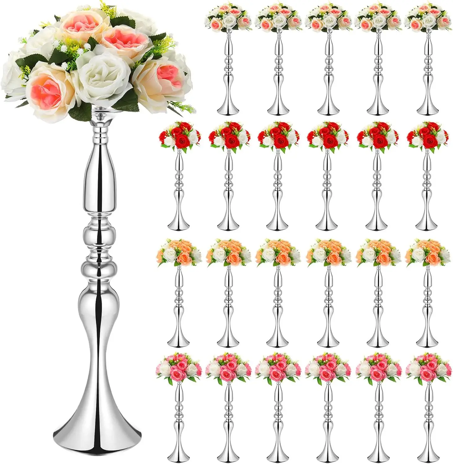 

24 Pcs Metal Wedding Centerpiece Table Decoration Gold Flower Stand 20 Inch Tall Wedding Flower Vase Centerpieces for Rec