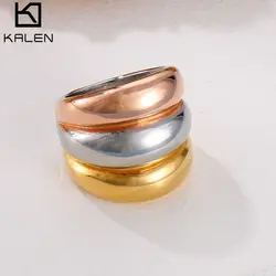 Kalen Stainless Steel 3 Color Rings Women Fashion Jewelry Golden Silver color Rose Golden Unique Cocktail Party Ring