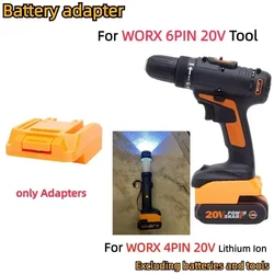 For WORX 4PIN 20V Lithium Battery Adapter Converter To WORX 6PIN 20V Series Cordless Power Tools(Only Adapter)