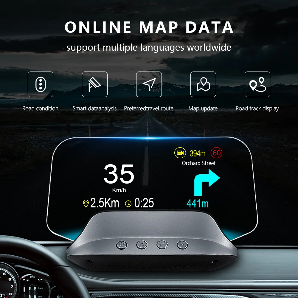 GEYIREN C3 Head Up Speedometer mobil, Obd2 EOBD GPS HUD kaca navigasi, Aksesori Mobil elektronik untuk semua mobil