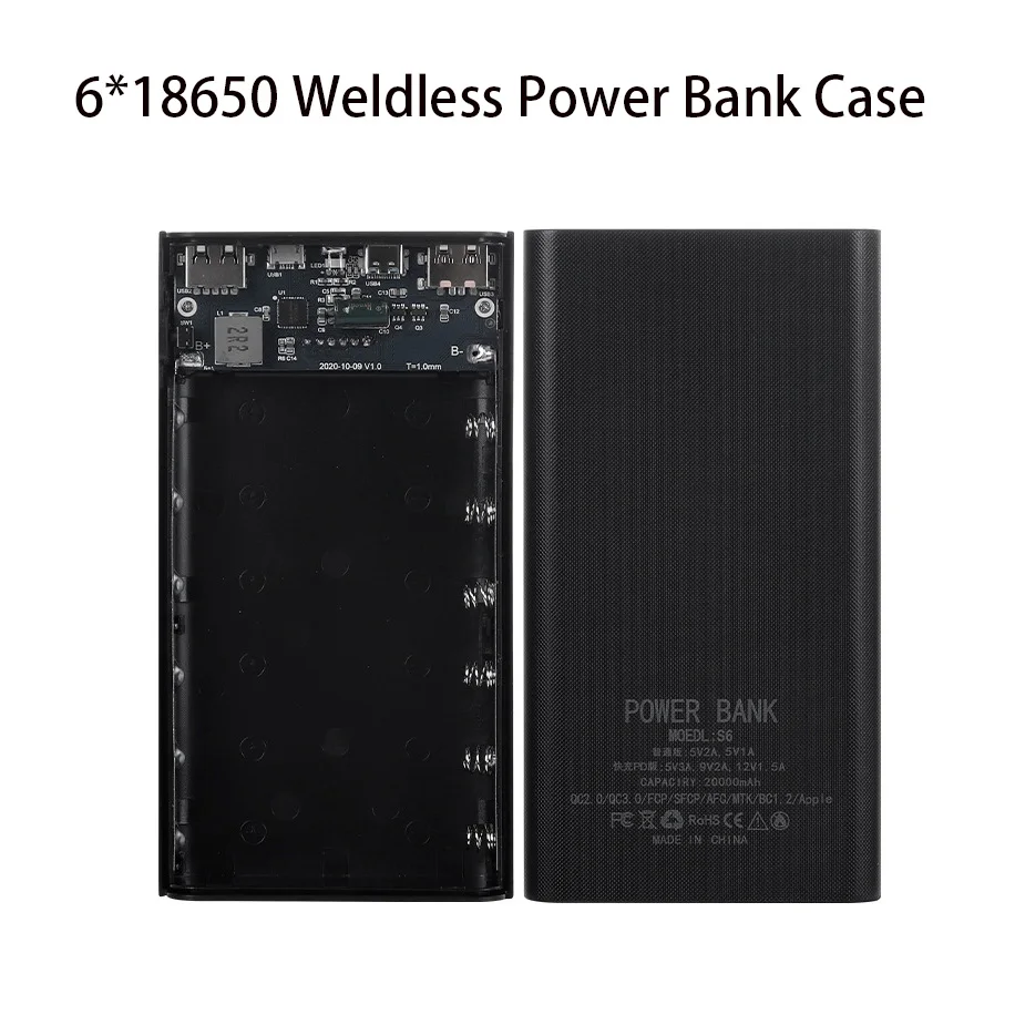 10 W 18 W 6*18650 Power Bank Batterie Box Halter Dual USB Typ C Micro 22,5 W Schnelle Ladung Shell Mit Led-leuchten 18650 Batterie Fällen