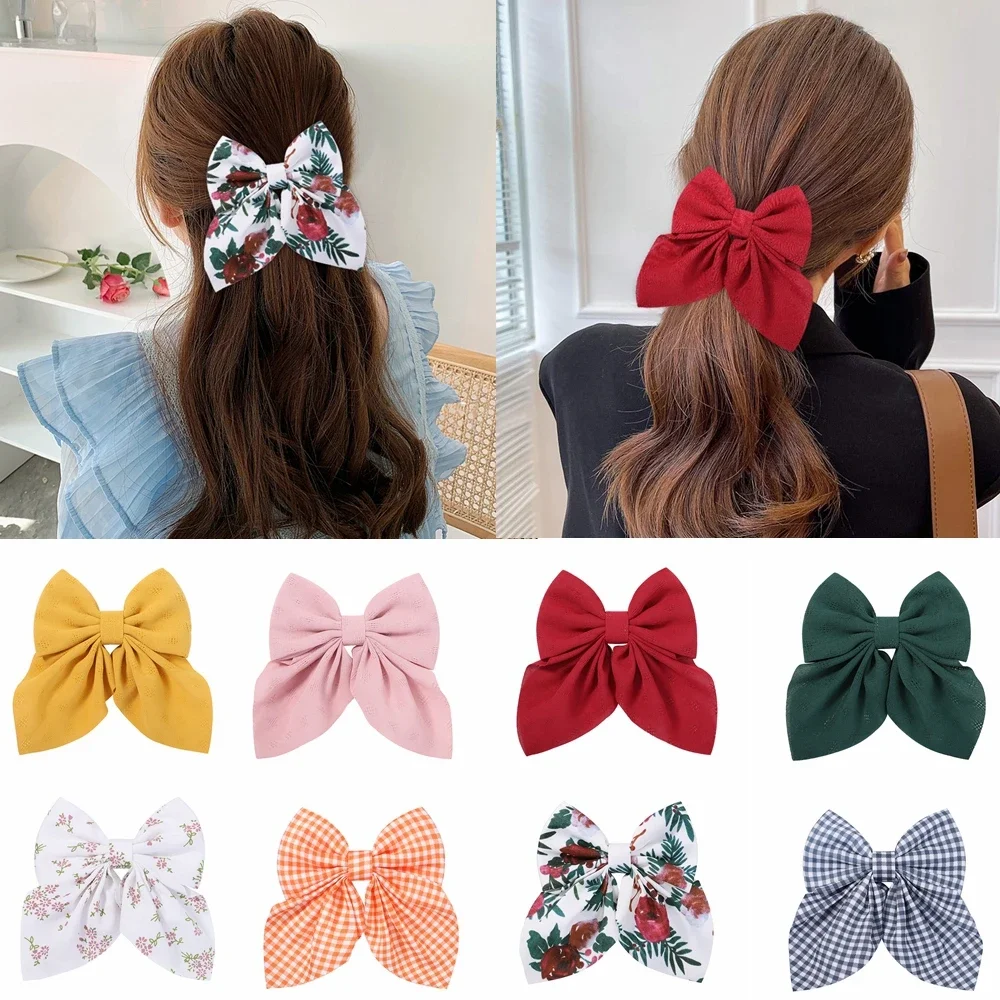 New Women Sweet Solid Bowknot Hair Clips Girls Print Bow Hairpins Ribbon Butterfly Barrettes Duckbill Clip Kids Hair Accessories