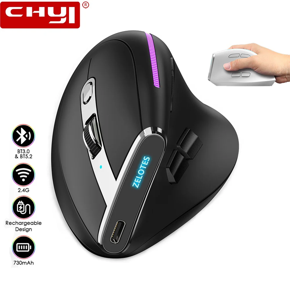 

F36 Ergonomic Vertical Bluetooth Mouse (2.4G+BT3.0+BT5.2) With 8 Programmble Buttons Multi Device LED Backlit For Desktop Laptop