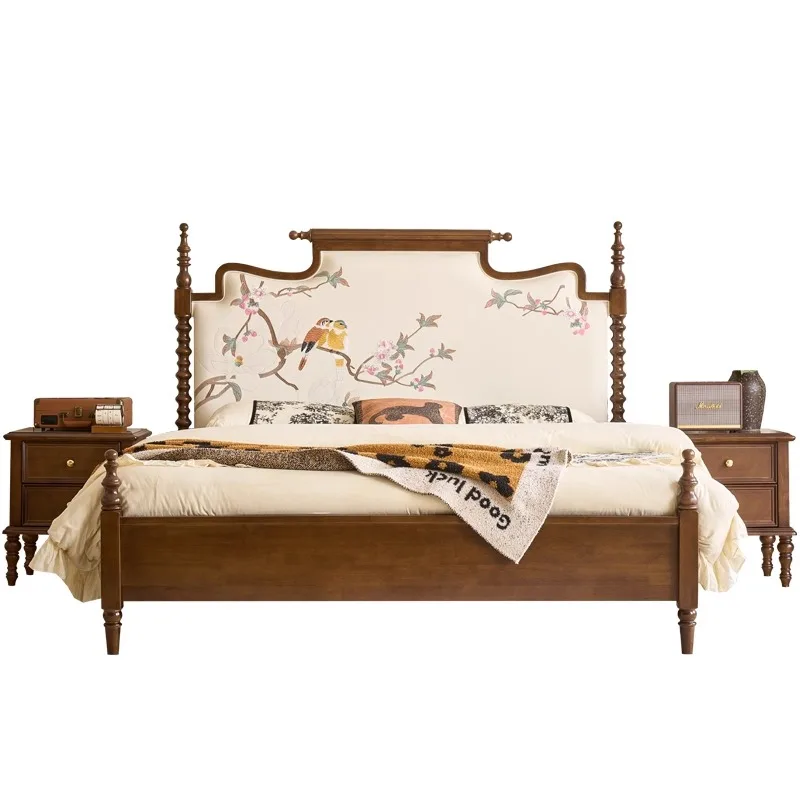 

@*French Solid Wood Double Bed Master Bedroom Song Style Aesthetics Vintage Storage Soft Bag Wedding Bed