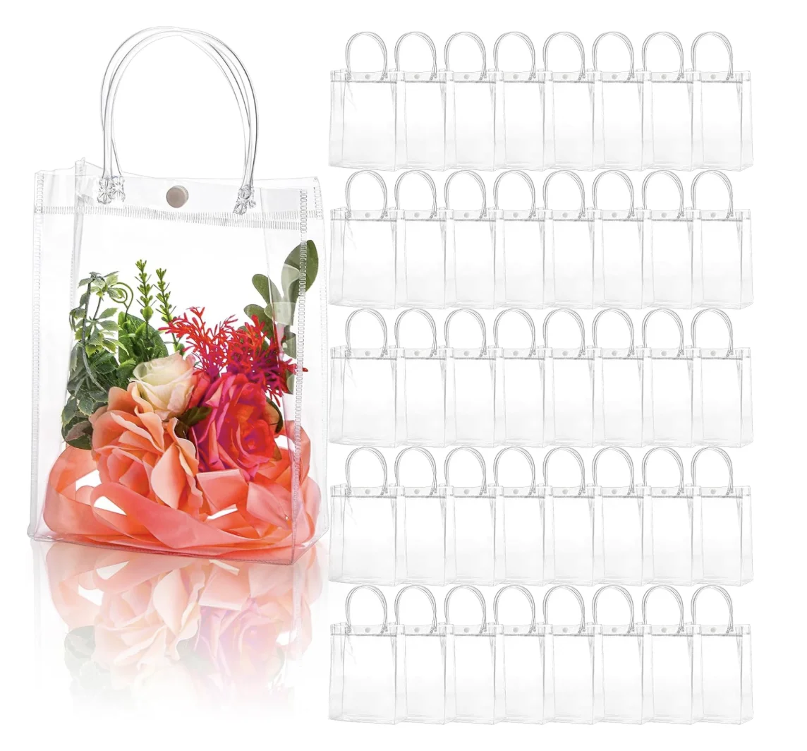 Wedding Clear Gift Bags with Handle Reusable PVC Favor Bag Transparent Gift Wrap Tote Bag Shopping Bags Retail Bags