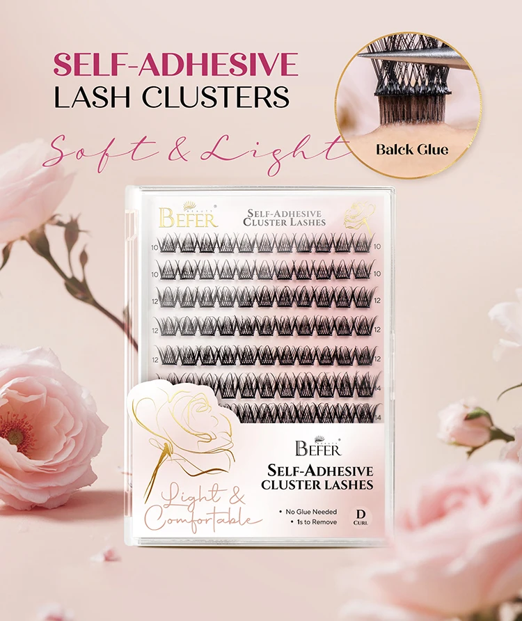 Befer Selbstklebende Wimpern-Cluster Make-up Ohne Kleber Manga Cluster Wimpern Natürlicher D-Curl Flauschige Einzelne Wimpernverlängerung – Detail 1