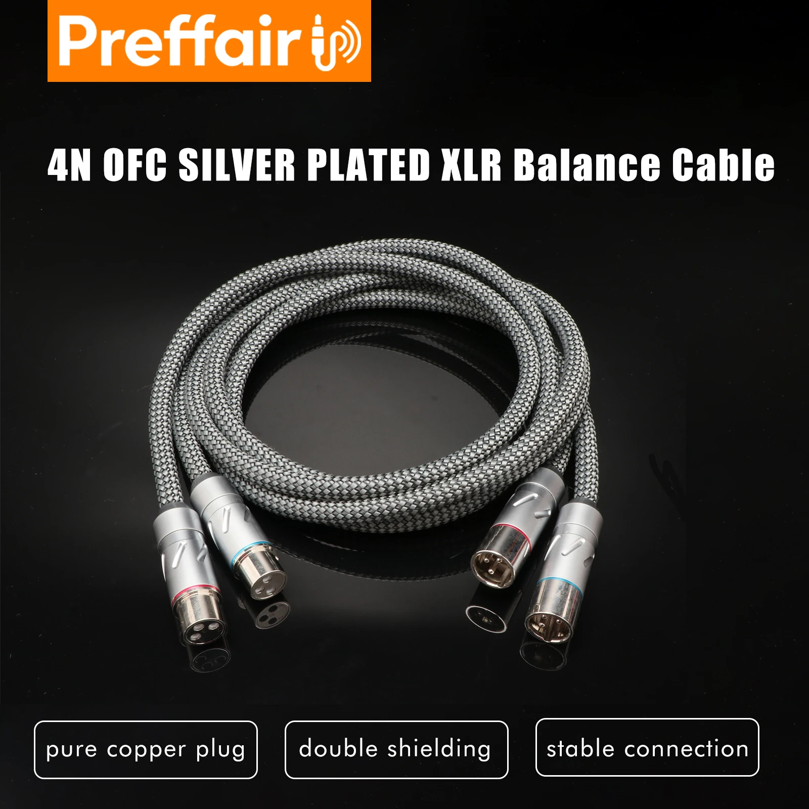 Preffair HI-END XLR Balance Cable 4N OFC Audio Cable with Pure Copper Rhodium Plated XLR Connector Balance Cable