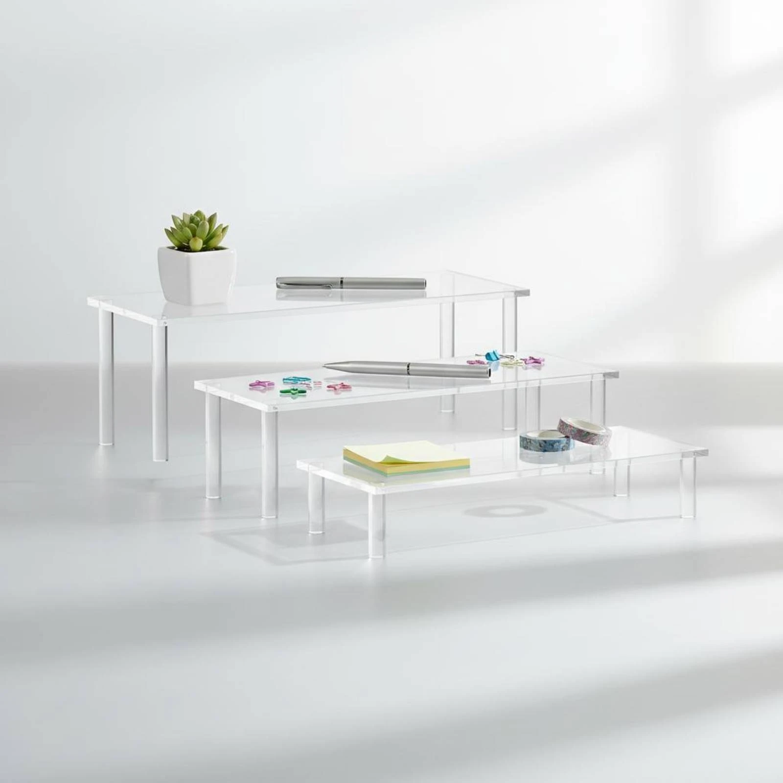 Three-Tier Organizer Transparent Clear Tiered Organizer Acrylic Display Riser Space Saving Home Decor Easy to Clean