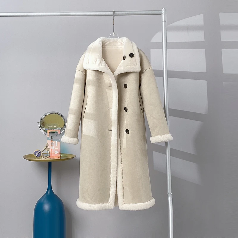Abrigo de lana de cordero de doble cara para mujer, abrigo largo de piel de oveja para niña, Parka de invierno para joven, PT350