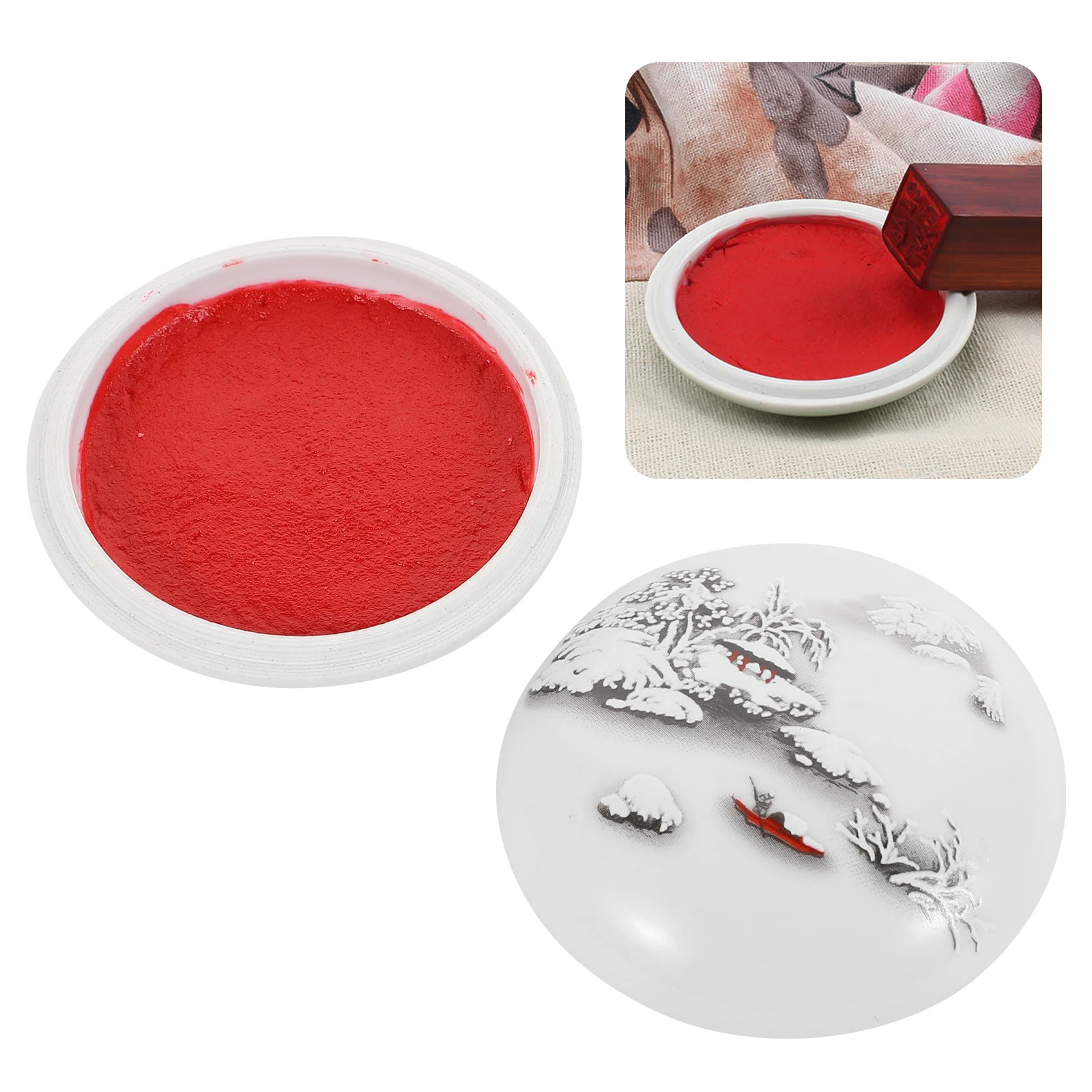 1pc Premium Ink Pad Multi-Purpose Chinese Calligraphy Supply Red Inkpad With Ceramic Box For Diy Painting Craft Scrapbook