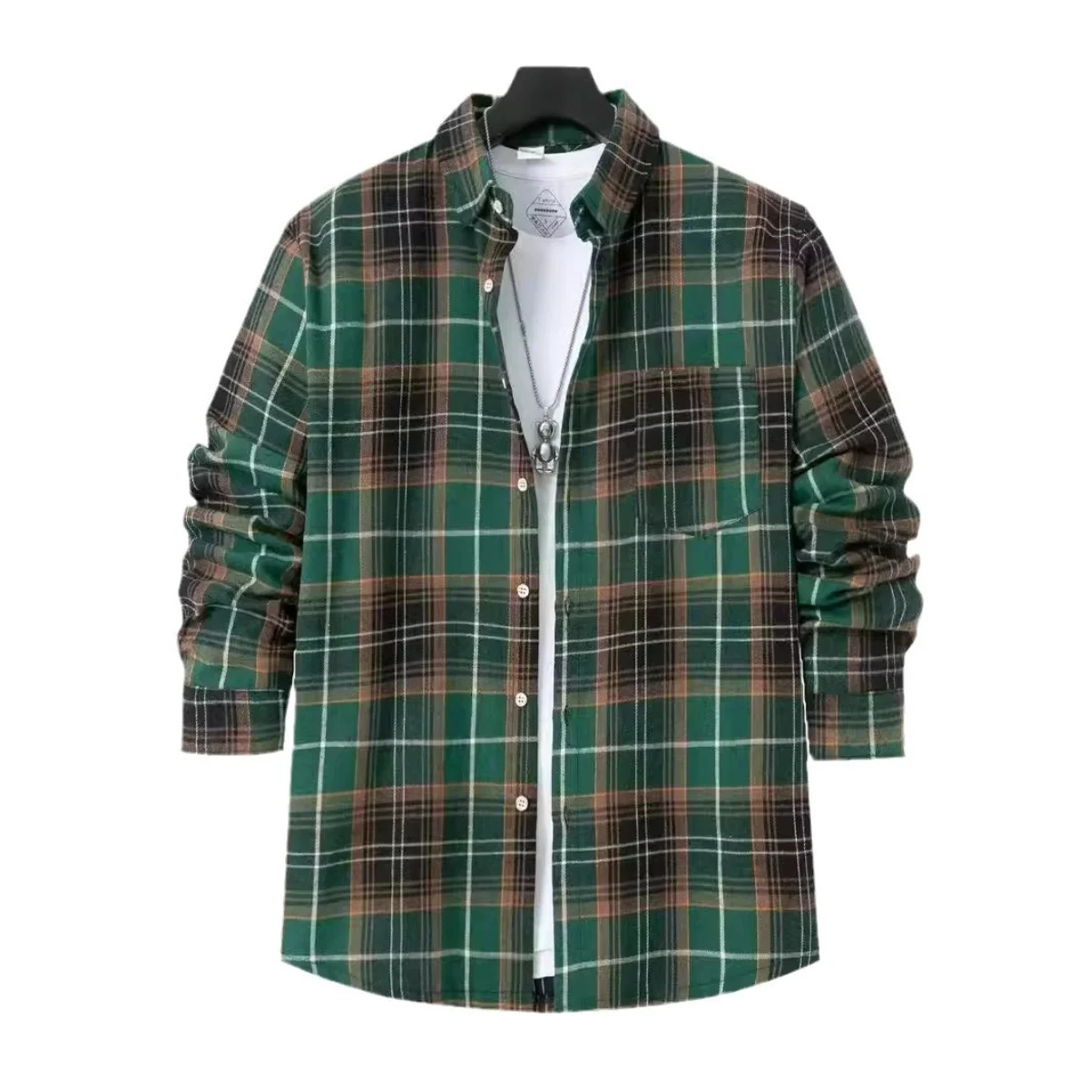 New men's long-sleeved check shirt for spring and autumncasual and breathableclassic and versatile.