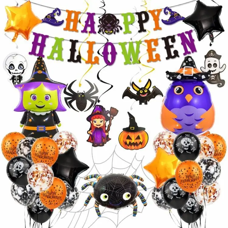 

Halloween Decoration Black Balloons Pumpkin Alphabet Witch Balloon Set Bar Decorated Theme Party Supplies for Home Kids Gift