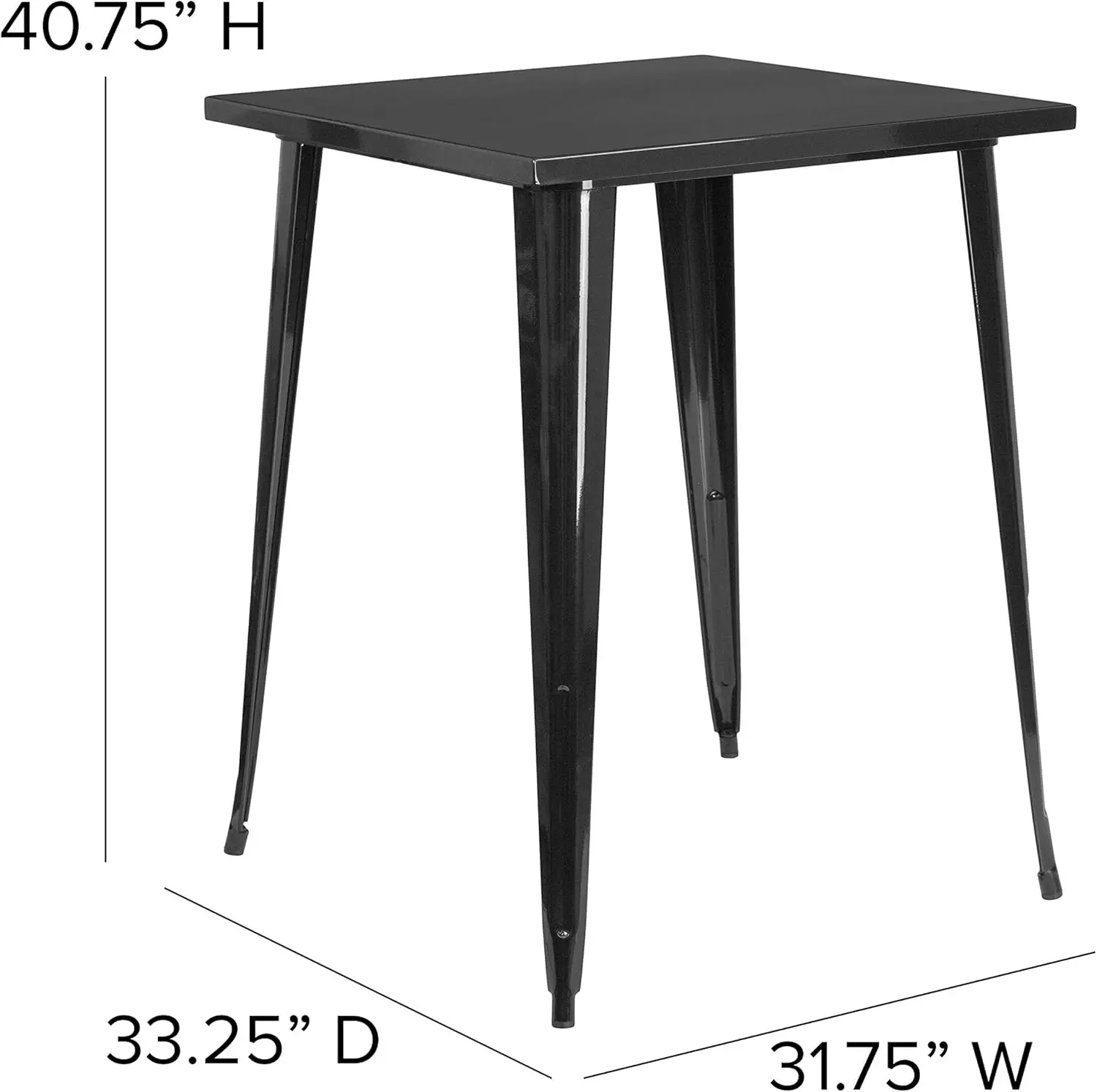 Kommerzieller 31,5-Zoll-Quadratischer Bartisch aus schwarzem Metall für den Innen- und Außenbereich