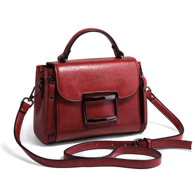 Simple handbag womens spring and summer new Korean version fashion retro oil wax leather crossbody small square bag shoulder bag