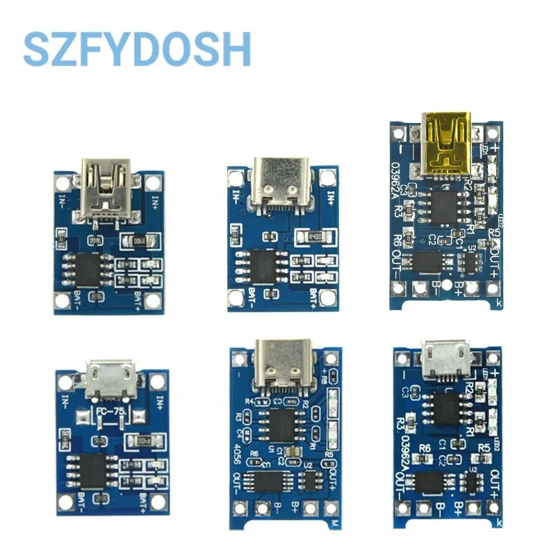 Type-c/Micro/Mini USB 5V1A 18650 Lithium Battery Charger Module Charging Board With Protection Dual Functions Li-ion For TP4056 