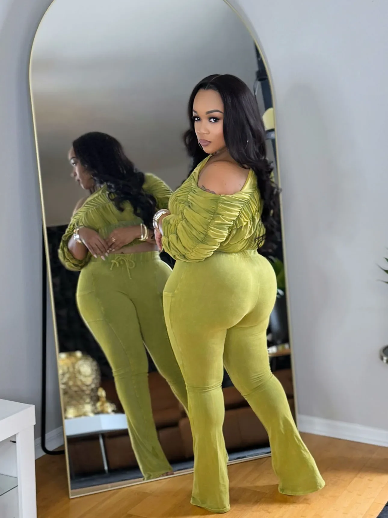 Ensemble femme demi manches lavé froncé hauts et pantalons longs costume automne fête rue décontracté salon deux 2 pièces ensemble tenue