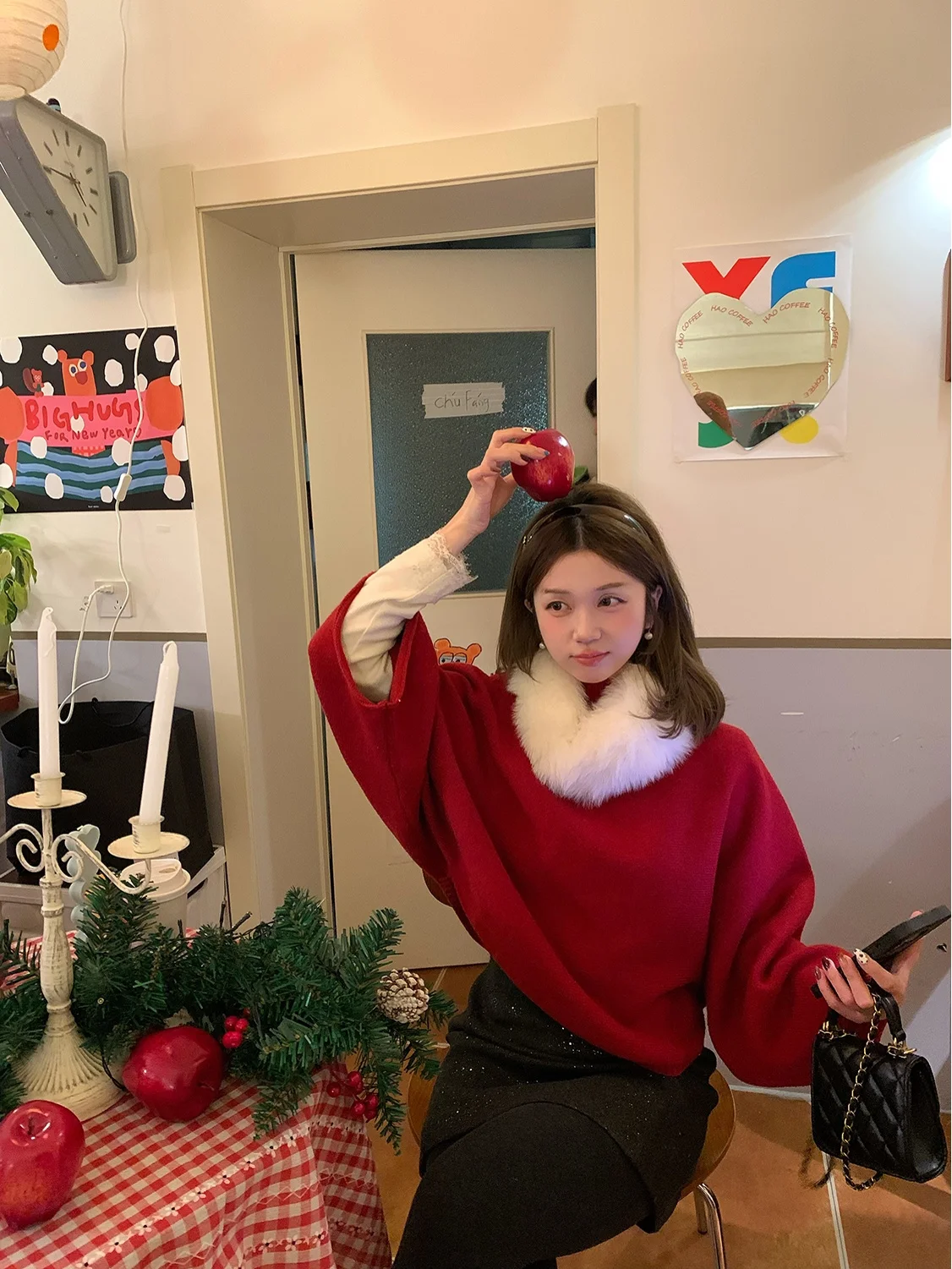 

Chen Wenwen Red Aosphere Loose Batwing Sve Woolen Sweater on Coat Women's Faion mat Sle Thi Warm Winter...