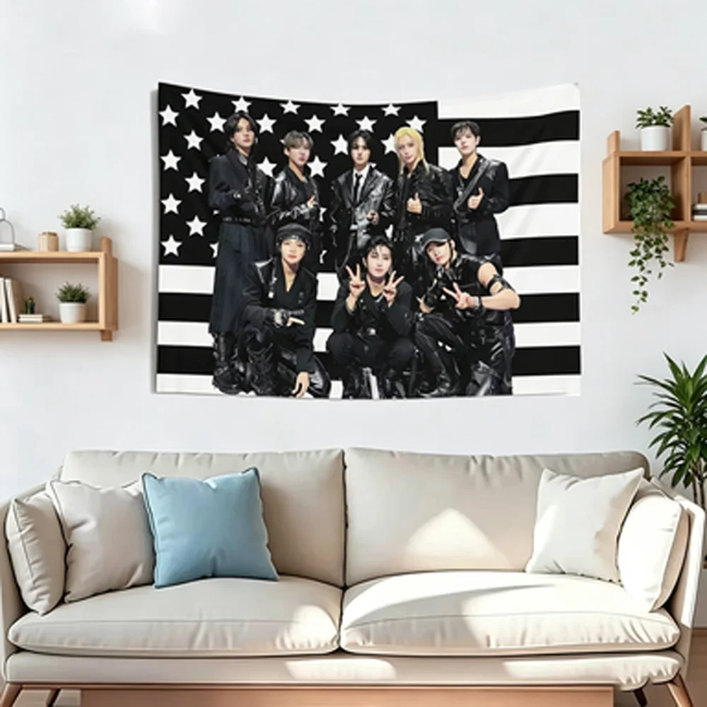 1PC SKZ DominATE Tour Black American Flag Tapestry 2D Flat Print Kpop Wall Decor Ideal for Fan Bedroom Dorm