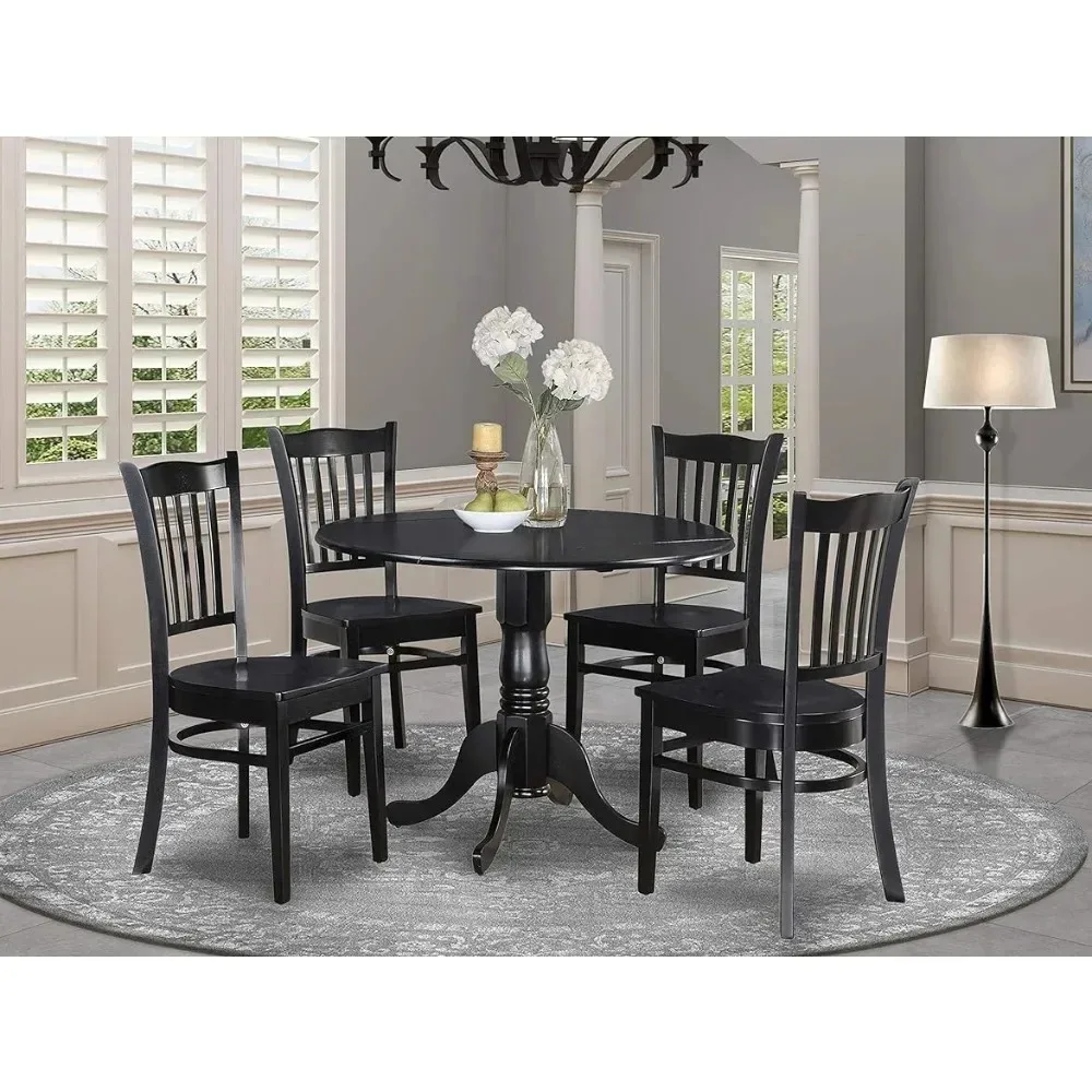 

Table & Chair Sets,5-piece Suite Consisting of A Round Dining Table with Chandeliers and 4 42x42" Black Wooden Chairs