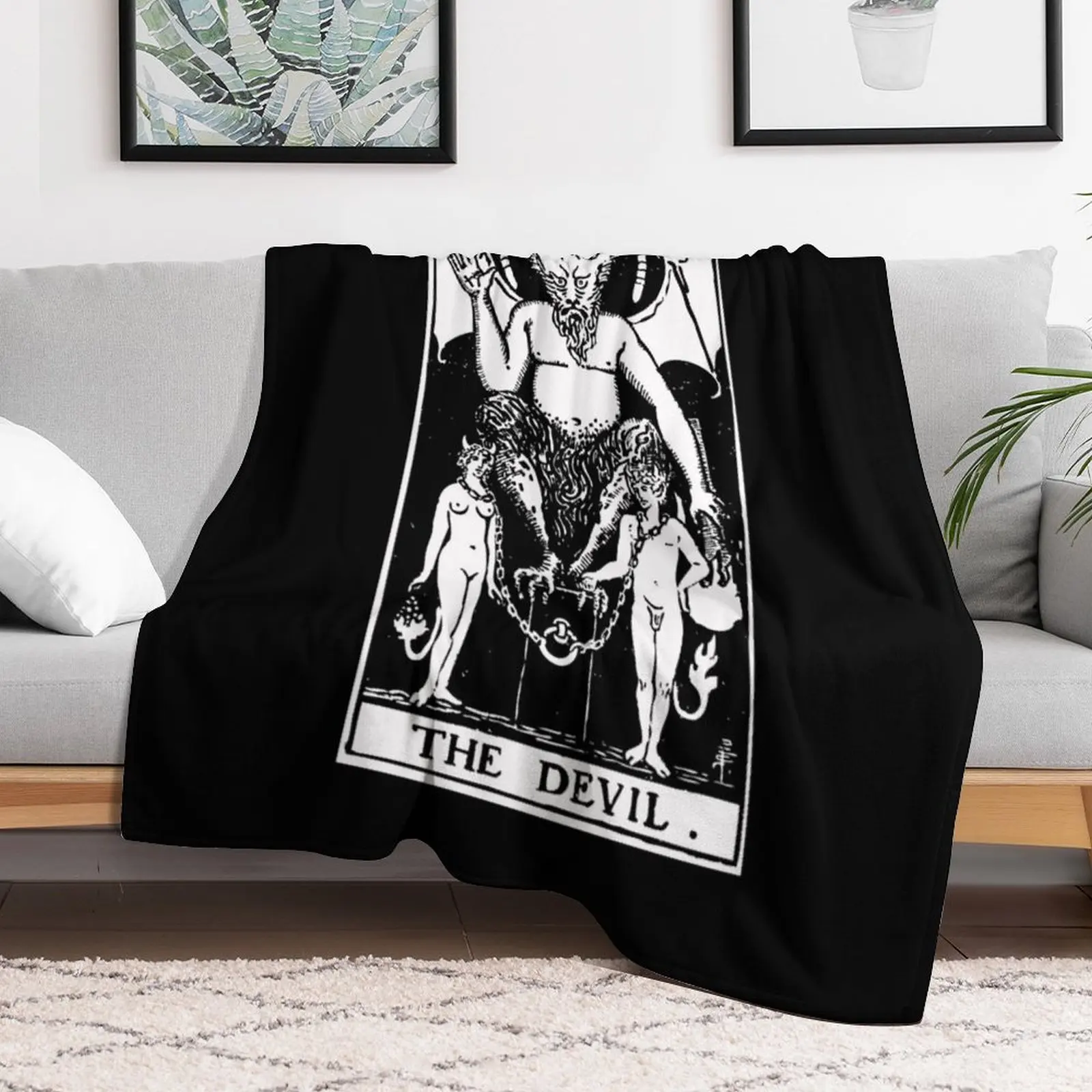 Tarot Card : The Devil black & white Throw Blanket Cozy Sofa Blanket for TV Watching Napping