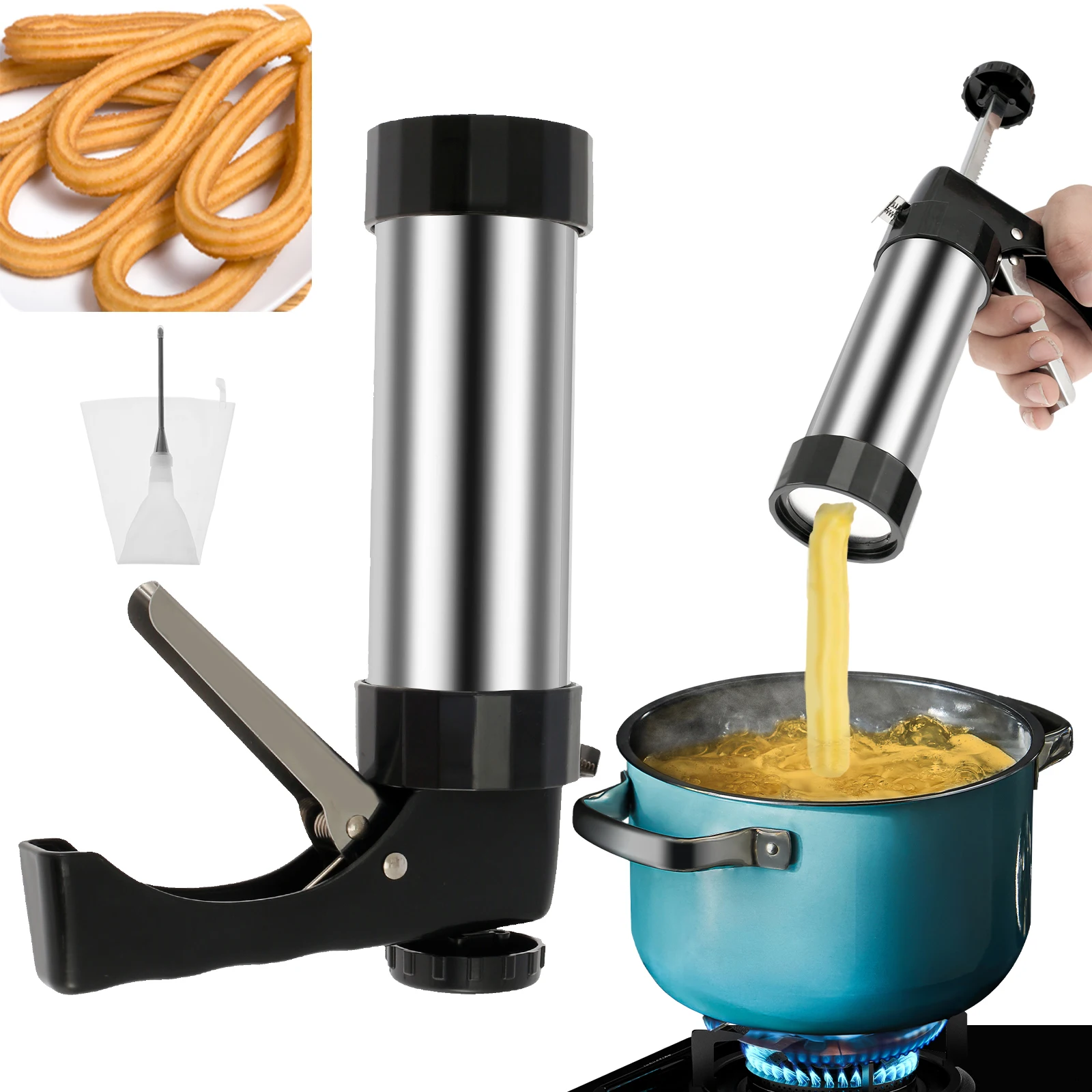 

Churrera Churro Maker Machine Stainless Steel DIY Cake Cream Decor Making Machine Nozzles Mold Biscuit Maker Kitchen Baking Tool