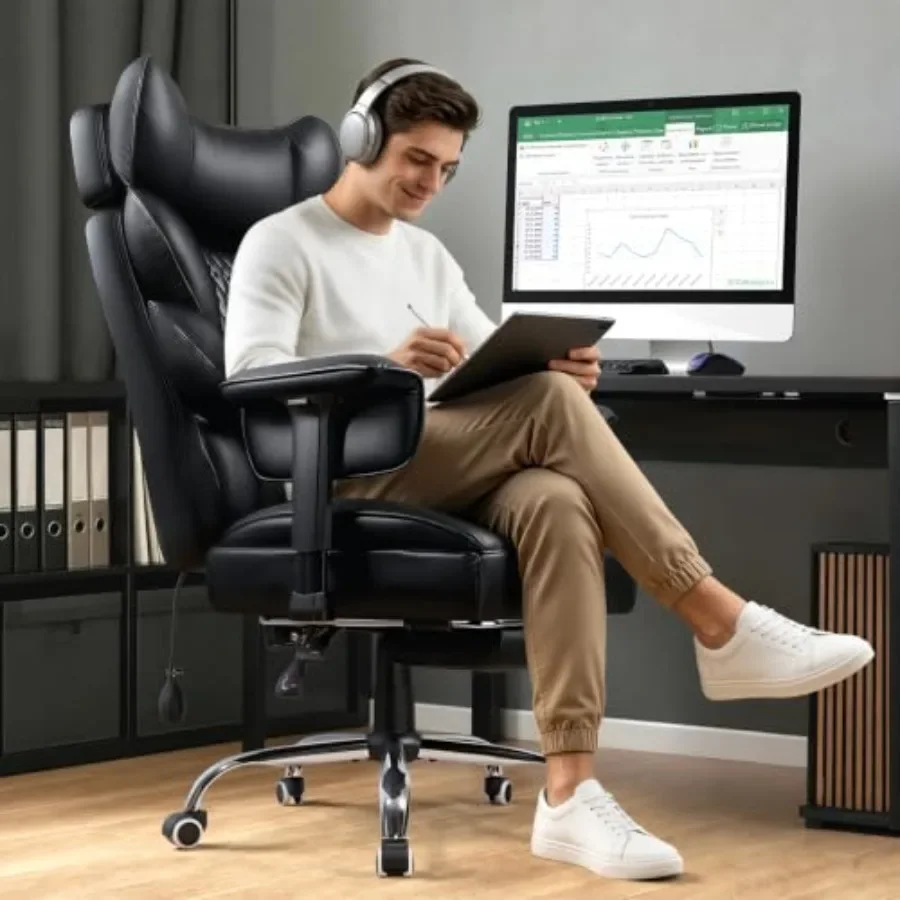 Big and Tall Office Chair with High Back Support, Ergonomic Desk Chair for Extended Sitting, Heavy Duty 400 LBS Capacity, Black