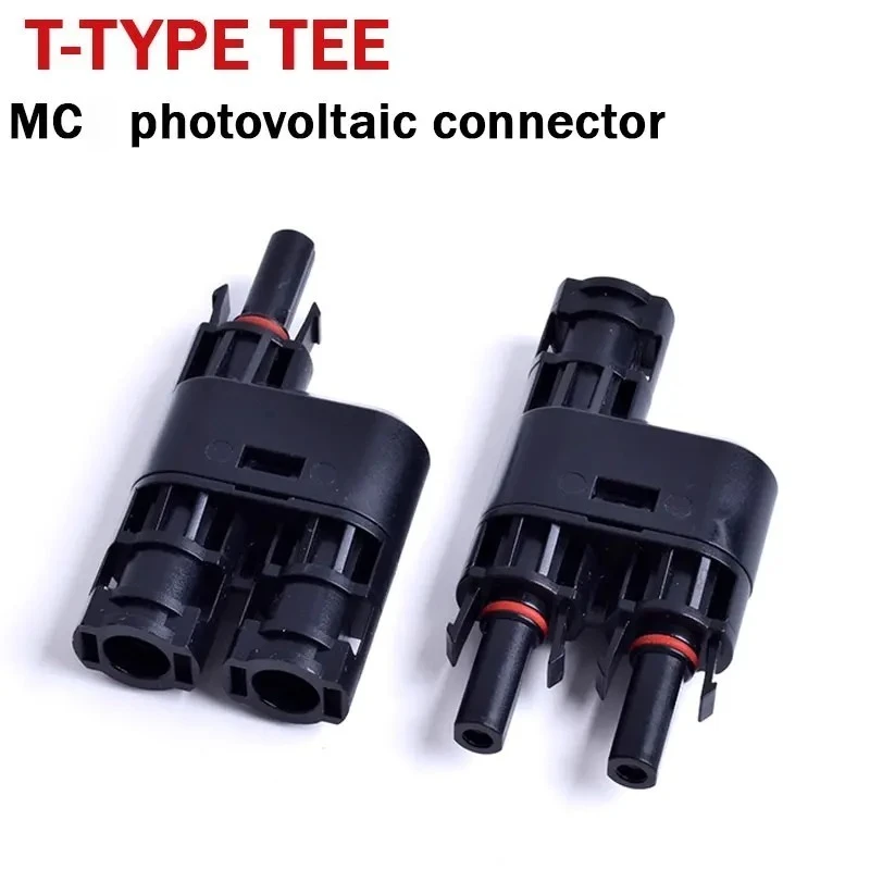 T-type Photovoltaic MC-fou Connector Three-way Joint Solar Panel Assembly Connection Combination Plug 1 out 2 1000V Connector