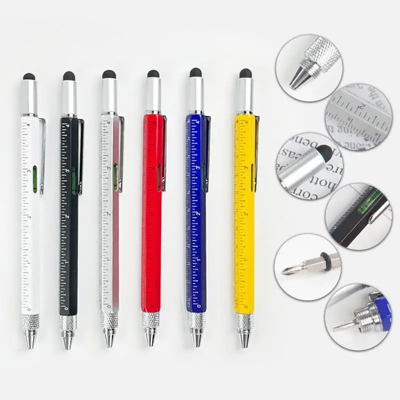 6 In 1 Multifunctional Pen Touch Screen Stylus Capacitive Pen Screwdriver Ruler Levelgauge Tool