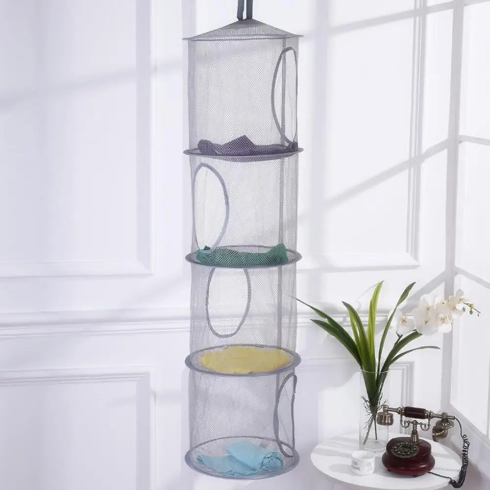 Hanging Basket Sundries Organizer4 Layers Mesh Folding Kids Toys Storage Rack