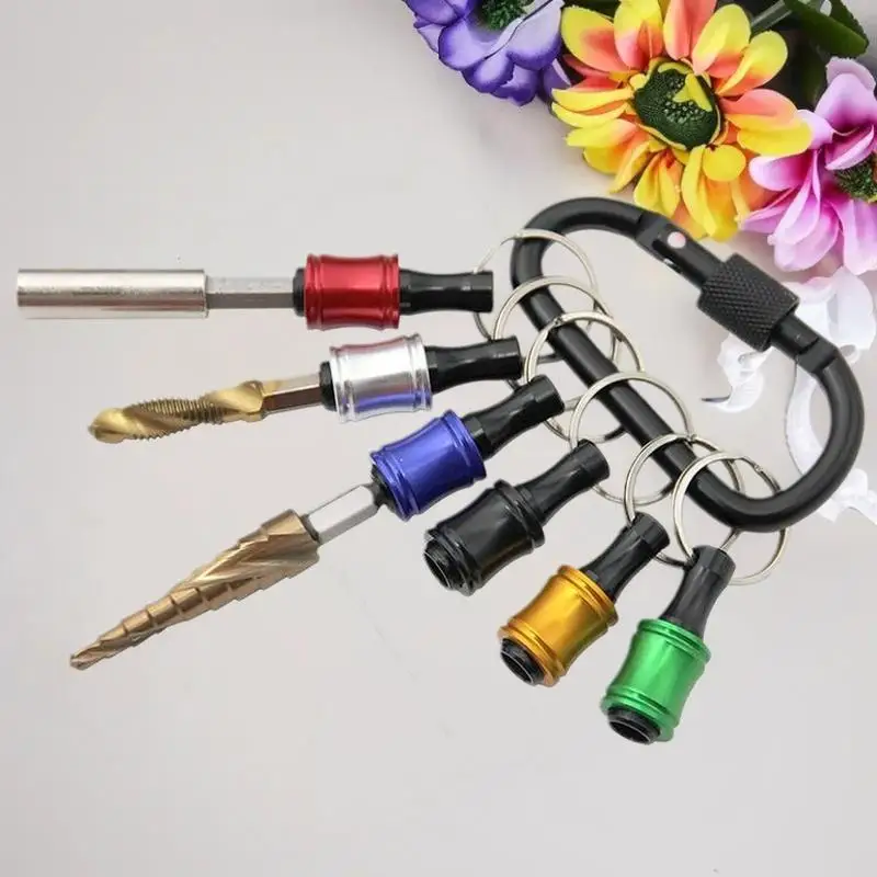 Jeu de têtes de tournevis à poignée hexagonale 1/4, jeu de tiges de Conversion de douille à changement rapide avec un porte-clés coloré 6 pièces