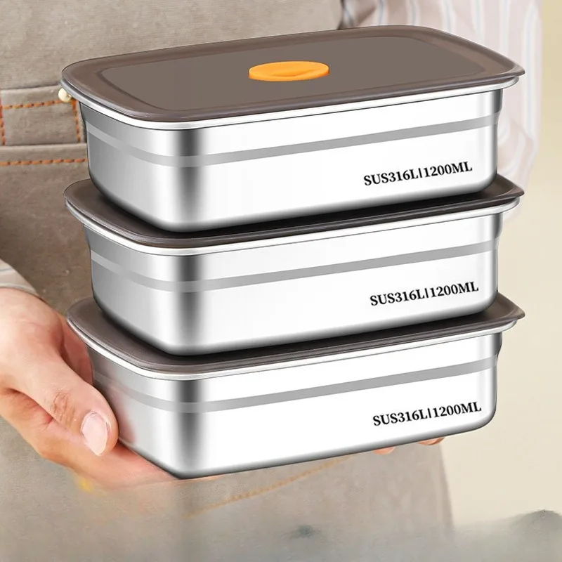 

Food Grade 316 Stainless Steel Airtight Container with Lid Portable Lunch Box for Fridge Camping Bento Storage