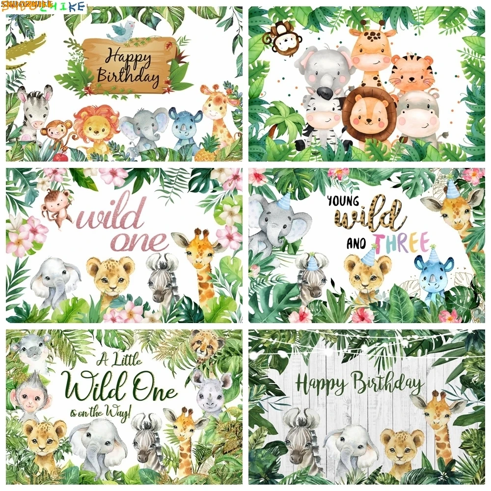

Jungle Animal Wild Baby Shower Photography Backdrops Prop Girl Children Birthday Party Newborn Boy Photo Studio Background BH-01