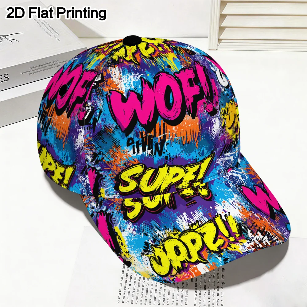 Graffiti Street Art Print Baseball Cap Colorful Pop Art Word Pattern Adjustable Dad Hat Hip Hop Summer Sun Hat for Men Women
