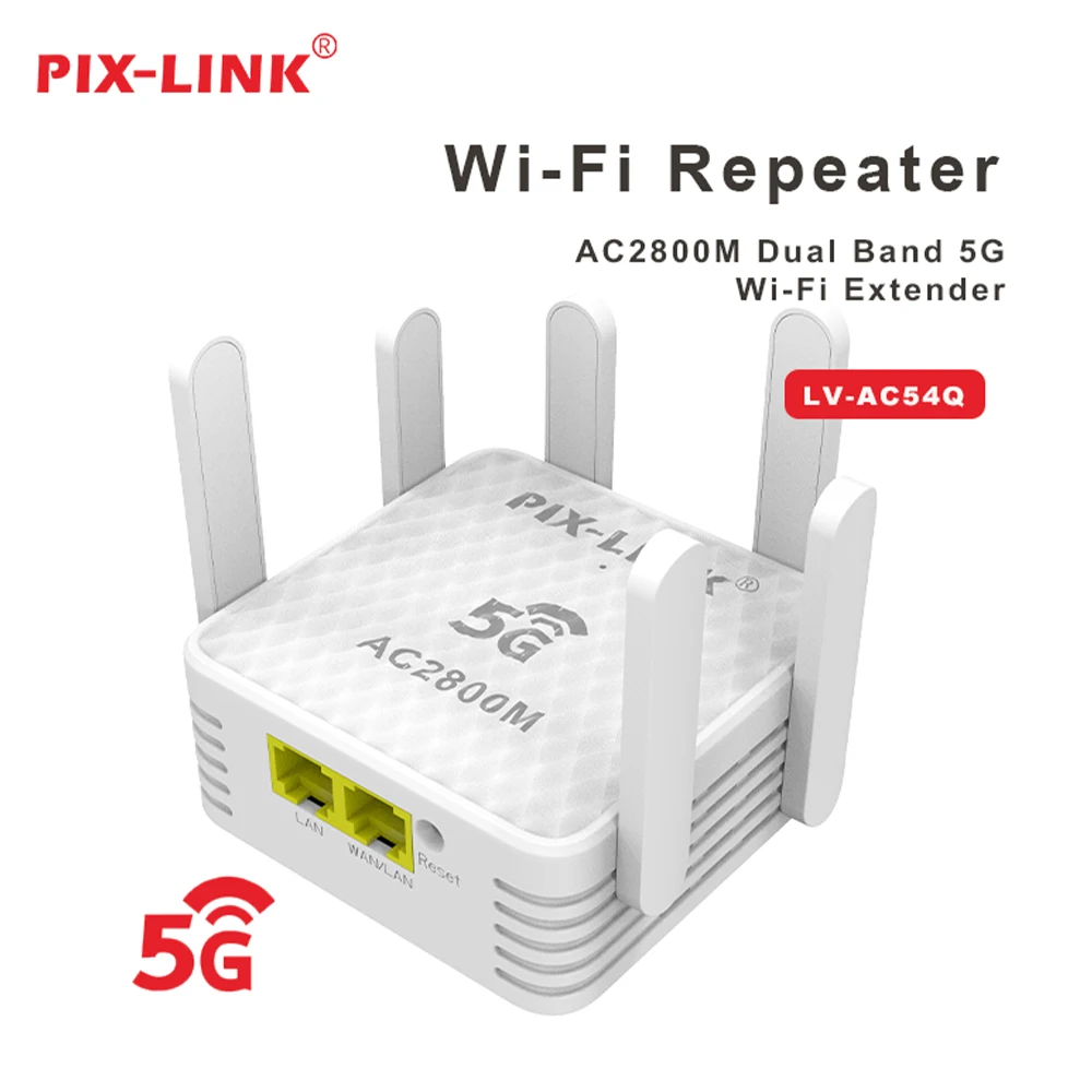 PIX-LINK 새로운 AC54Q 듀얼 밴드 무선 리피터 라우터 5G AC2800 벽 통과 WiFi 신호 증폭기 익스텐더 강력한 WiFi 부스터