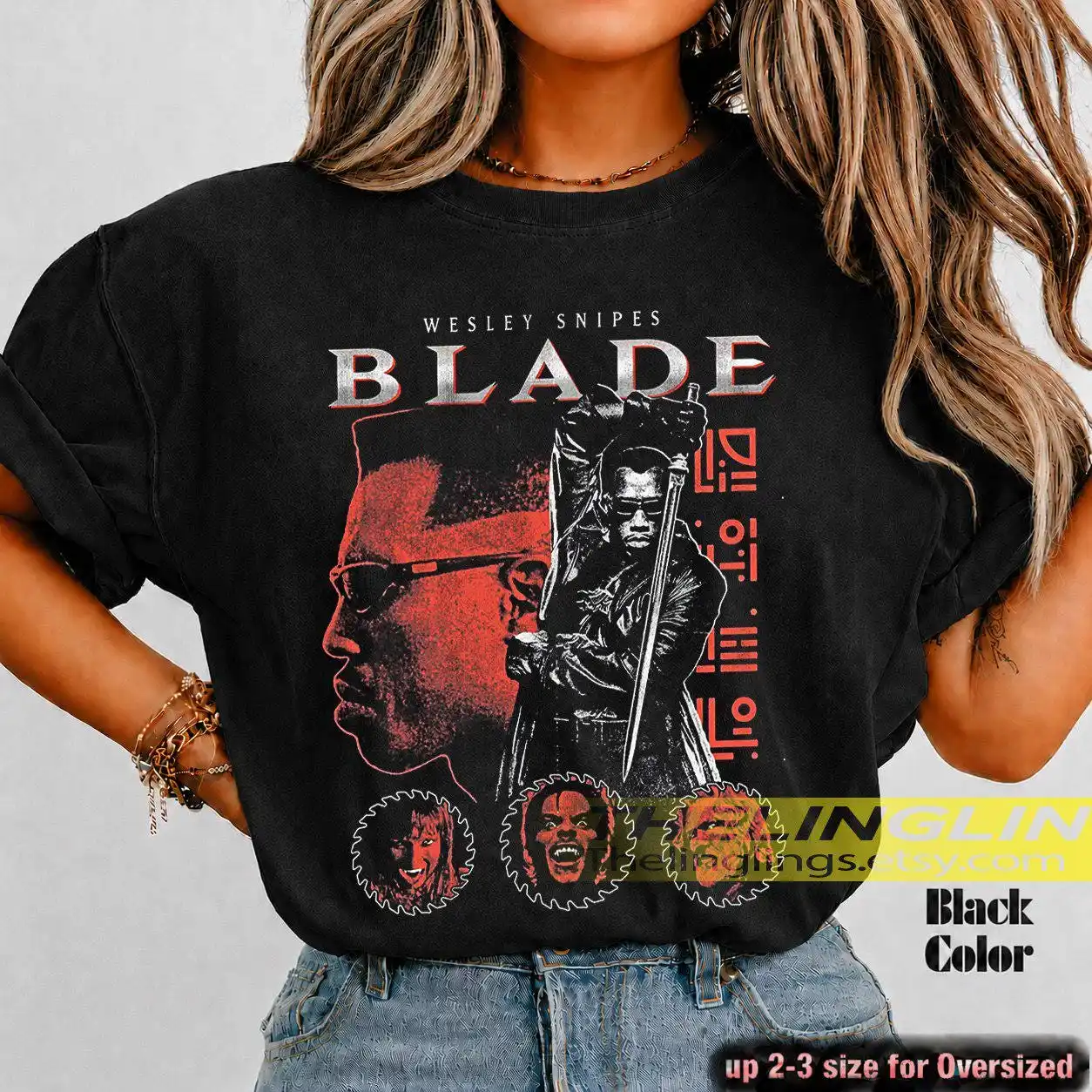 Blade 1998 Movie Unisex Softstyle T-Shirt - Wesley Snipes Vampire Hunter, 90s Film Tee,  Retro Horror Movie Top Gothic FD